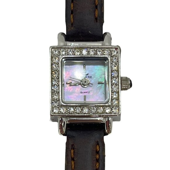 Cenere BW-916 Bedazzled Quartz Analog Women\'s Watch MOP Dial Brown Leather Band